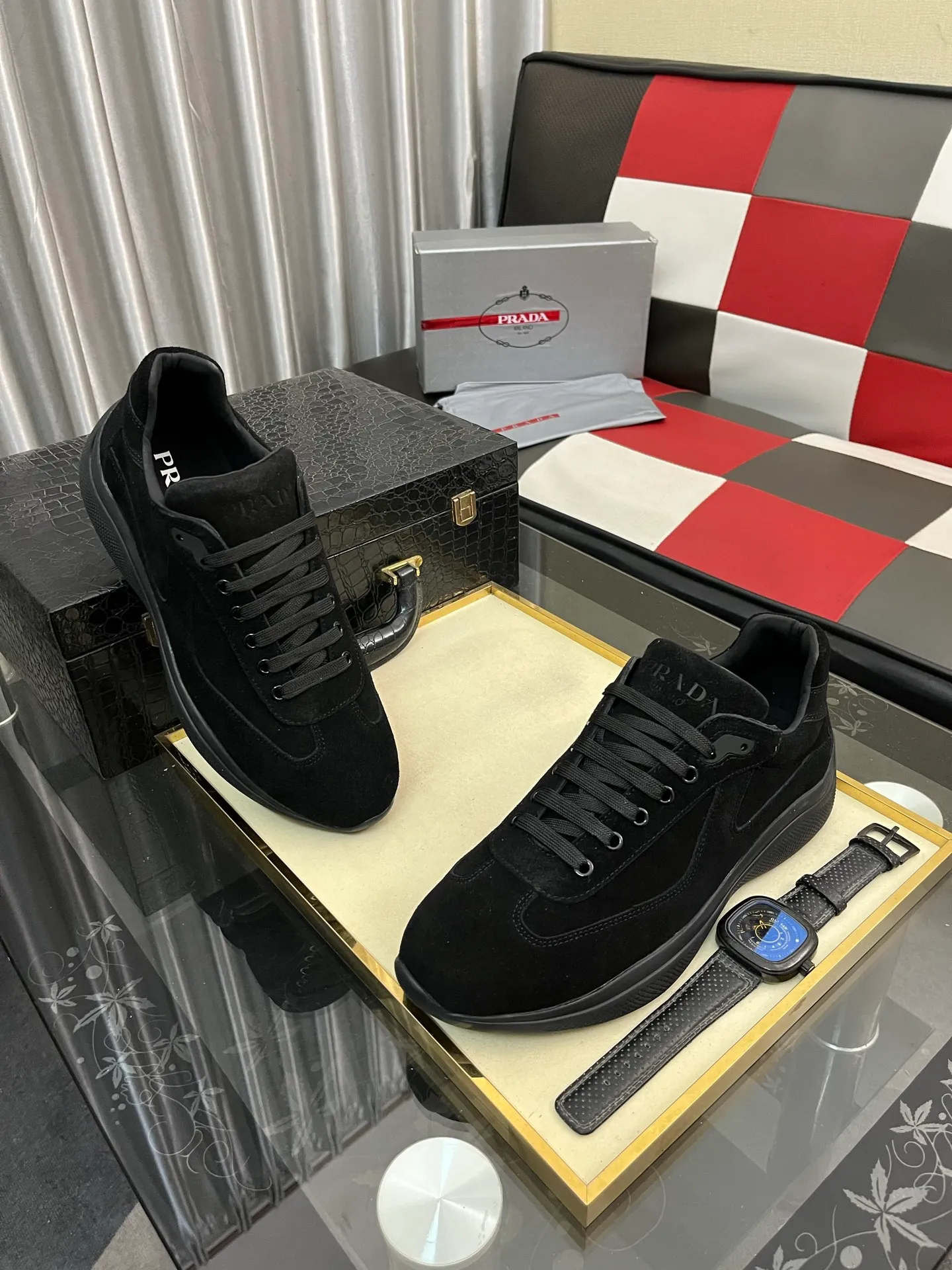 Men's shoes 💰400⌚️⌚️【PRADA】Prada casual shoes, originally developed 1:1, made of high-mercerized cowhide with imported cowhide, silk sheepskin lining, rubber outsole, comfortable and soft on the foot, size: 38-444️⃣Colors available